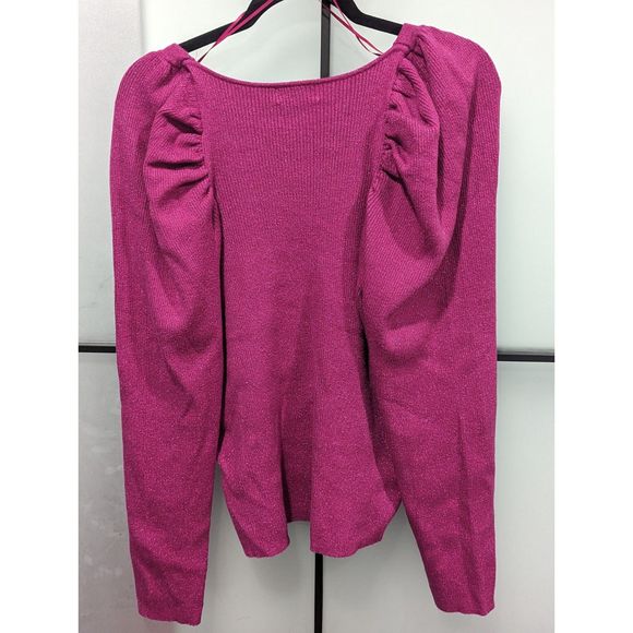 Sofia Vergara| Plus Size Women's Puff Sweetheart Sweater Shimmer Magenta… - Picture 5 of 7